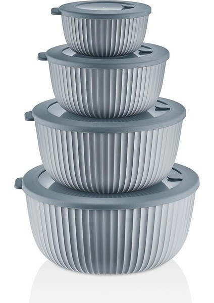 4’lü Sızdırmaz & Hava Geçirmez Kase Seti – 4200ML, 2600ML, 1300ML, 500ML | Bpa Içermez | Mikrodalga & Bulaşık Makinesine Uygun (Gri)
