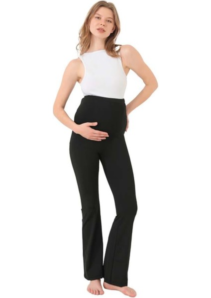 Siyah Yüksek Bel Hamile Ispanyol Paça Kadın Tayt