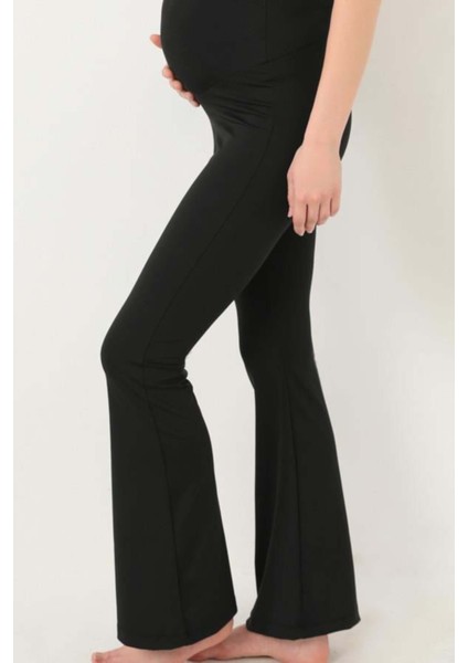 Siyah Yüksek Bel Hamile Ispanyol Paça Kadın Tayt modelleri