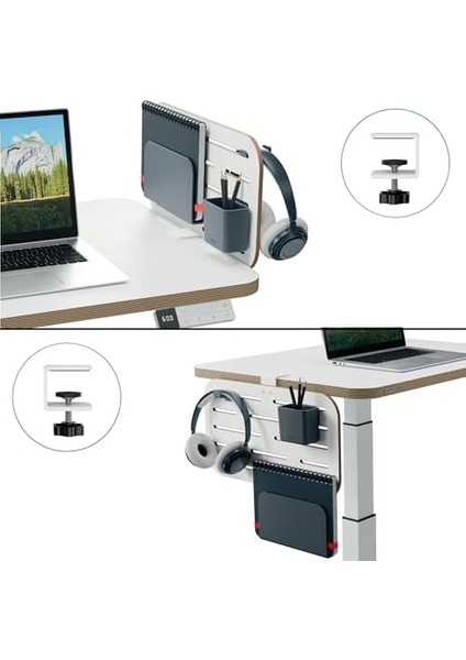 Ergo Küçük Pegboard Çalışma Masası Düzenleyici, Aksesuarlı, Yüksek Kaliteli Takma Tahta, 35 Mm&apos;ye Kadar Masa Kalınlıklarıyla Uyumlu, Geniş Asma Yuvaları, Mandal Sabitleme, 42 x 25 Cm, Beyaz, modelleri