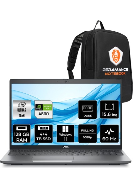 Precision 3591 Intel Core Ultra 7 155H 128GB 4tb+4tb SSD Rtx A500/4GB 15.6" Fhd W11H Mobil Iş Istasyonu & Per4 Çanta XCTOP3591EMEAWP420