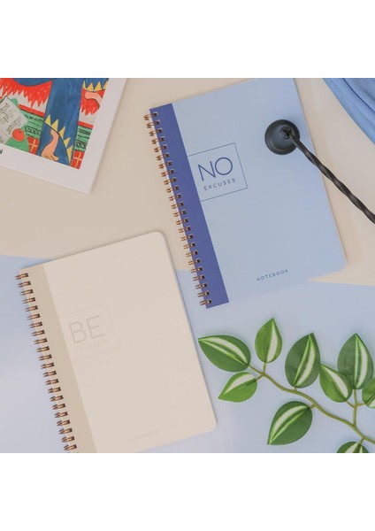 A5 Spiralli Karton Kapak Okul Defteri 80 Yaprak 2&apos;li Set - Ders Programlı - Lacivert/bej