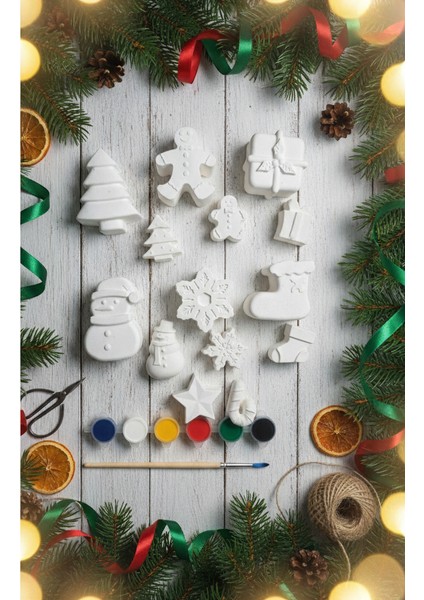 Mega Taştozu Boyama Seti | 14 Parça Yılbaşı Figürleri | Kendin Yap (Dıy) Çocuklar Için