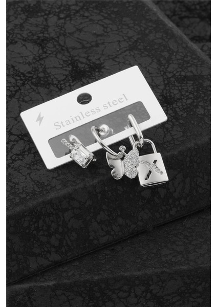 Çelik Üçlü Küpe