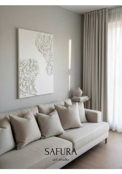 Dokulu Tablo – El Yapımı 3 Boyutlu Alçı Minimalist Doku, Modern Iskandinav Kabartmalı (Bürümcük Beyaz) modelleri