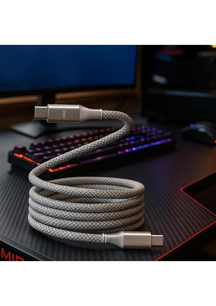 Mio SC1000 Usb-C To Usb-C 60W Mıknatıslı Spiral Şarj ve Data Kablosu 1m - Beyaz