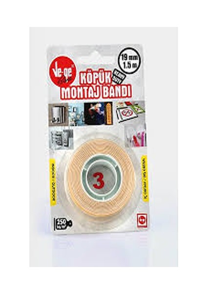 Vege Çift Taraflı Köpük Bant 19 mm x 1,5 mt (3)