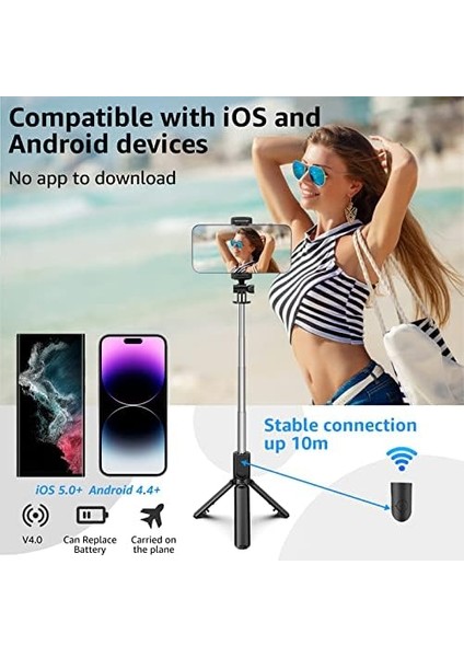 Selfie Çubuğu, 3&apos;ü 1 Arada Bluetooth Selfie Çubuğu, 360° Selfie Çubuğu 14/14PRO Max/ 13/12/11/pro Max/pro/xr/xs/x/8/7, S10/S9/S8, Go Pro fiyatları