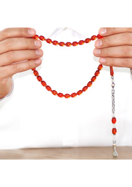 925 Ayar Gümüş Kral Zincir Püsküllü Sülün Imame Beyzi Kesim Kırmızı Katalin Tesbih modelleri