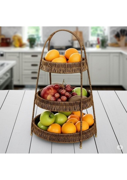 Wicker Serisi Hasır Örme 3 Katlı Sunumluk