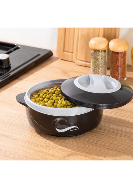 3149 1000 ml Yemek Termosu - Sızdırmaz Kilitlenebilir Kapak Paslanmaz Çelik Sefer Tası - Siyah