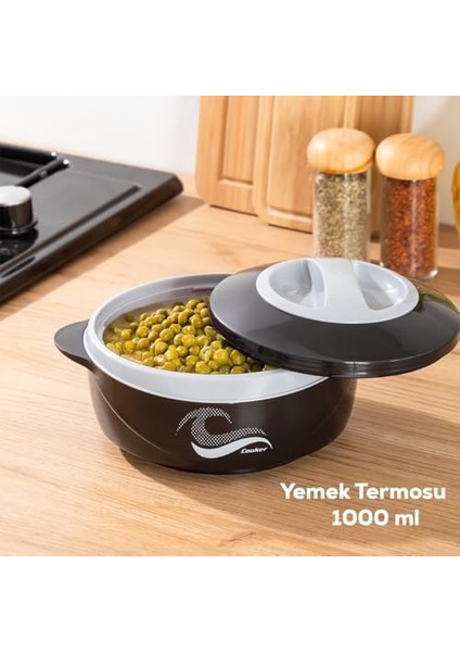 3149 1000 ml Yemek Termosu - Sızdırmaz Kilitlenebilir Kapak Paslanmaz Çelik Sefer Tası - Siyah fiyatları