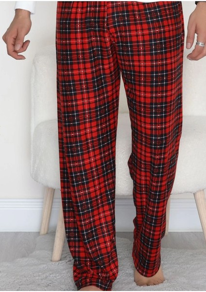Erkek Kırmızı Ekose Pijama Altı -Yumuşak Dokulu