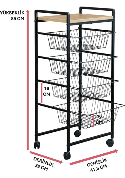 Dekoratif Tekerlekli Metal Sebzelik 4 Tel Sepetli Çam Ahşap Raflı Çok Amaçlı Stand indirimleri