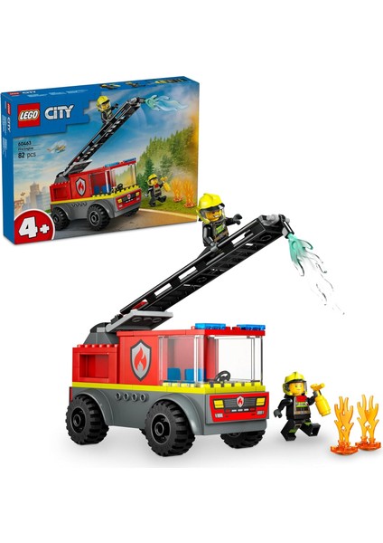 City Merdivenli Itfaiye Kamyonu 60463-4 Yaş ve Üzeri Çocuklar Için Yaratıcı Oyuncak Yapım Seti, Doğum Günü Hediyesi (82 Parça)