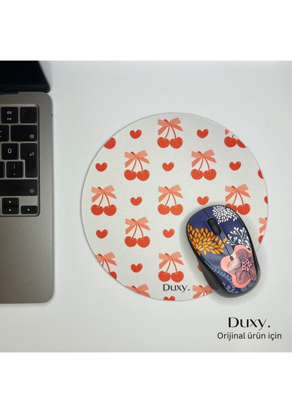 Kiraz Desenli Mouse Pad, 19 Cm, Kaymaz Taban, Ev Ofis ve Oyun Için Rahat ve Yumuşak Mousepad