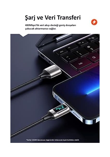 US-SJ544 Göstergeli,çipli,örgülü,1.2m Pd 66W USB To Type-C Hızlı Şarj ve Kablosu modelleri