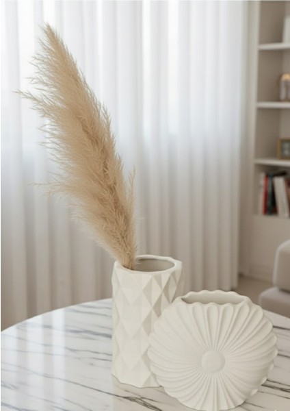 2'li Modern Beyaz Vazo Seti, Pampas Vazosu, Pinterest Vazo, Geometrik Fitilli TASARIM-11CM-EL Yapımı