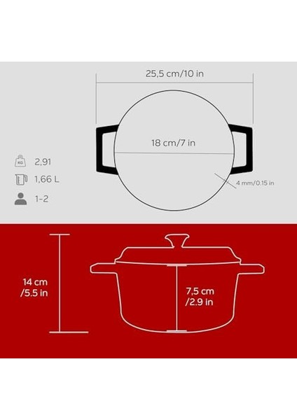 Döküm Yuvarlak Tencere Çap(Ø) 18 cm - Kirmizi modelleri