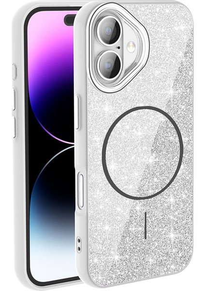 Apple iPhone 17 Uyumlu Magsafe Şarj Özellikli Parlayan Simli Işıltılı Lüks Kapak Kılıf