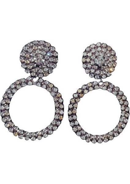 Lara Collectıon Gümüş Rengi Taşlı Halka Küpe - Parlak Kristal Detaylı Daire Model Kadın Takı fiyatları