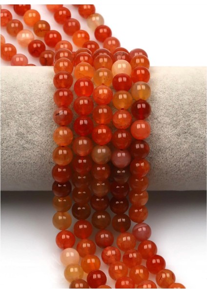 Karnelyan Akik Doğal Taş Dizi 8 mm Yuvarlak Kesim
