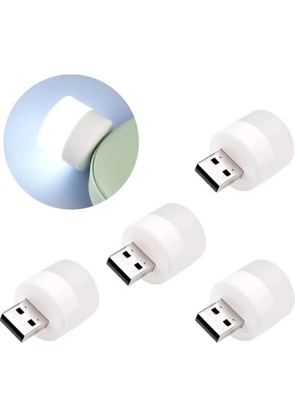 Mini LED Lambalar, Okuma Işığı, USB Gece Lambası, Mobil Led, Bebek Uykusu, Mobil Şarj Lambaları Için Küçük Yuvarlak Işıklar (4 Adet)