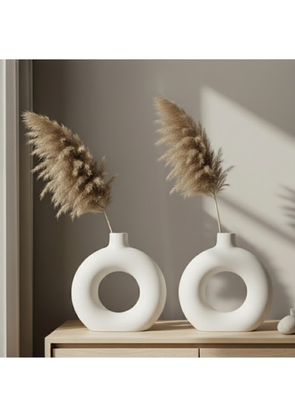 2'li Modern Halka Vazo Seti, Iskandinav Büyük Boy Beyaz Vazo-13 cm fiyatları