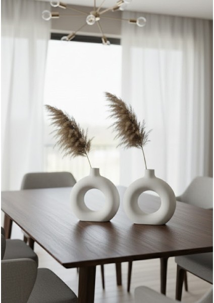 2'li Modern Halka Vazo Seti, Iskandinav Büyük Boy Beyaz Vazo-13 cm modelleri