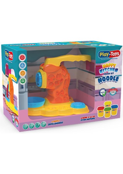 Happy Kitchen Noodle Oyun Hamuru Seti, 4X55GR (Toplam 220GR), 4 Farklı Hamur Kesme Kafası ve 5 Parça Aksesuar, Toksik Olmayan Yaratıcı Oyun Hamuru Seti, 3+ Yaş Erkek ve Kız Çocukları Için