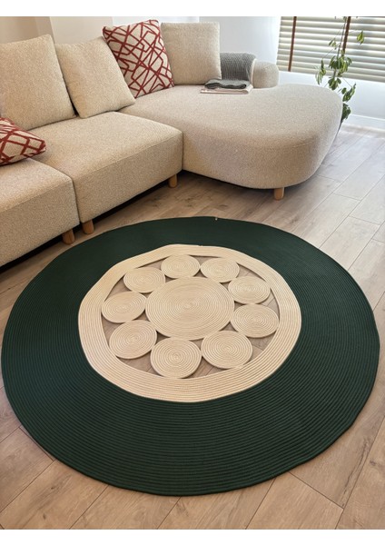 Jutella Hasır Krem Ortası Kurabiyeli Jüt Hasır Yuvarlak Modern Salon Banyo Kilim Halı Paspas Yolluk modelleri
