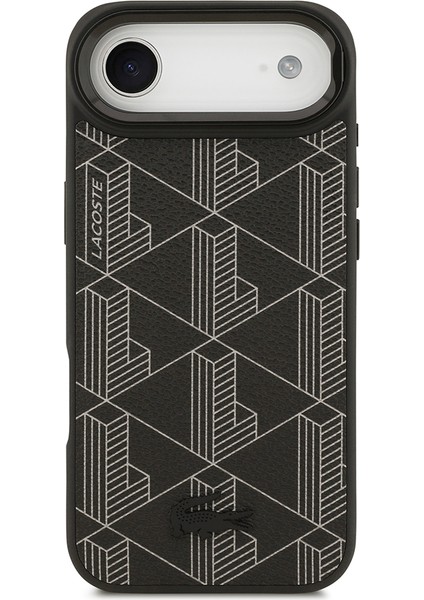 iPhone 17 Air Kılıf Lacoste Lisanslı M-Safeli Standlı Pu Deri Karışık Monogram Desenli Kapak Siyah modelleri