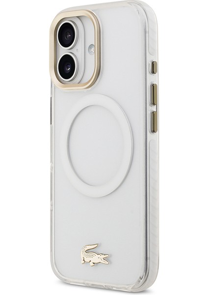 iPhone 17 Kılıf Lacoste Orjinal Lisanslı M-Safe Şarj Özellikli Gold Timsah Logolu Buzlu Kapak Beyaz fiyatları