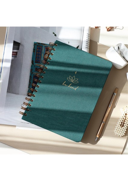 A5 Spiralli Sert Kapak Düz Çizgisiz Tarihsiz Not Defteri Koyu Yeşil
