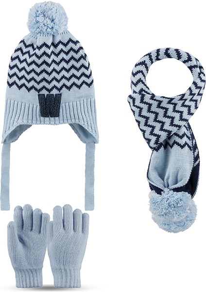 4-8 Yaş 3'lü Takım Erkek Atkı, Eldiven ve Şapka Set Içi Polarlı