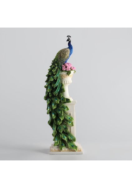 Sütunlu Tavus Kuşu Heykeli 34,5 Cm, Mermer Tozu ve Reçine Lüks Biblo Wise Dekoratif Veronese Desıgn fiyatları