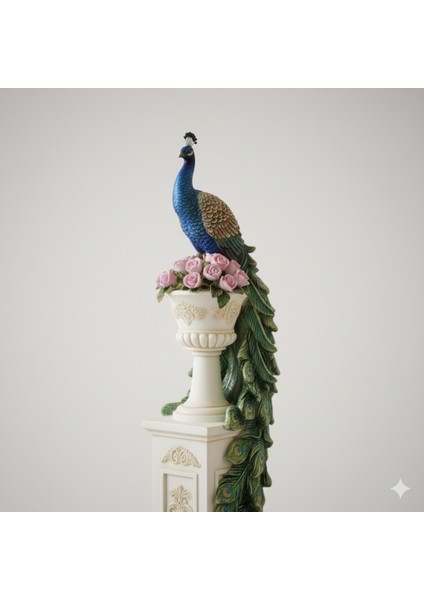 Sütunlu Tavus Kuşu Heykeli 34,5 Cm, Mermer Tozu ve Reçine Lüks Biblo Wise Dekoratif Veronese Desıgn fırsatları