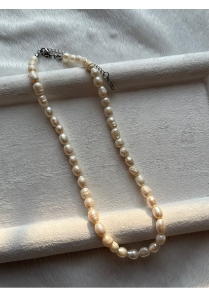 Gerçek Inci Çelik Aparatlı Kararmaz Kolye El Yapımı