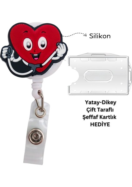 Mutlu Kalp Stetoskop Silikon Yoyo Yaka Kartlığı Yatay Dikey Kart Koruyucu