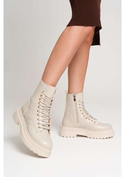 Cool Premium Karma Özel Tasarım Kışlık Bej Kalın Tabanlı Kadın Bot indirimleri