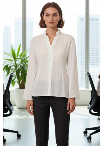 Kadın Hakim Yaka Fırfırlı Şık Iş Bluzu Fonksiyonel Dayanıklı Kaliteli Konforlu Estetik Spor fırsatları