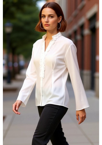 Kadın Hakim Yaka Fırfırlı Şık Iş Bluzu Fonksiyonel Dayanıklı Kaliteli Konforlu Estetik Spor indirimleri