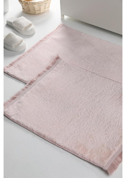 Pembe Cloudy 2li Saçaklı Dekoratif Peluş Kaymaz Taban Yıkanabilir Banyo Paspası