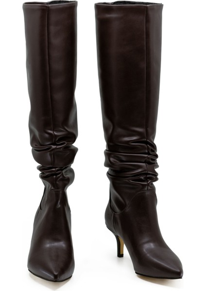 Vegan 6.5 cm Kısa Rahat Topuklu Sivri Burunlu Körüklü Uzun Kadın Çizme fırsatları