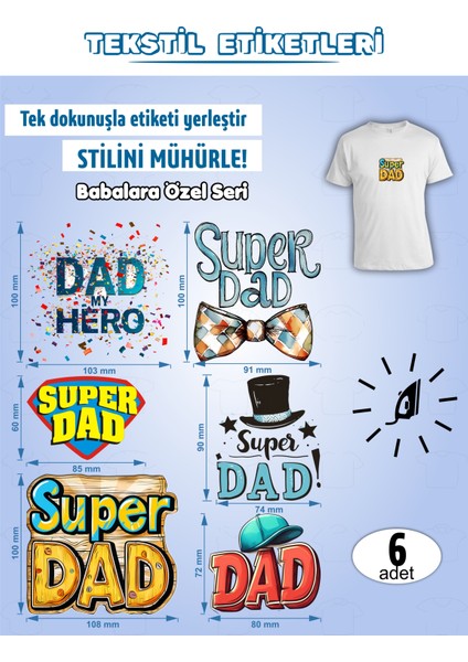 Ütü ile Yapışan Kıyafet Etiketi Babalara Özel Seri 6lı Set