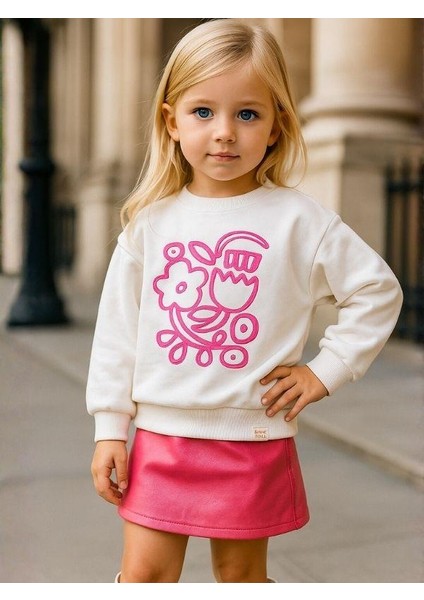 Kız Çocuk Pamuklu Çiçek Desenli Sweatshirt