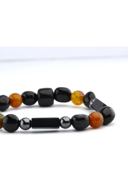 Oltu Taşı Hematit ve 4'lü Kaplan Gözü Kesme Bileklik