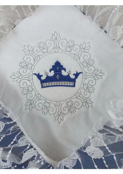 Yenidoğan Saray Kadife Taç Nakışlı Inci Fiyonklu Dantel Duvak Trilüks Kundak Bebek Battaniye Lacivert modelleri
