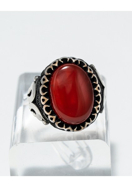 Kırmızı Akik Taşlı 925 Ayar Gümüş Erkek Yüzük – Cesur ve Zarif Duruş fiyatları