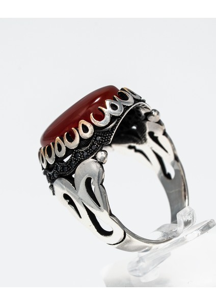 Kırmızı Akik Taşlı 925 Ayar Gümüş Erkek Yüzük – Cesur ve Zarif Duruş fırsatları